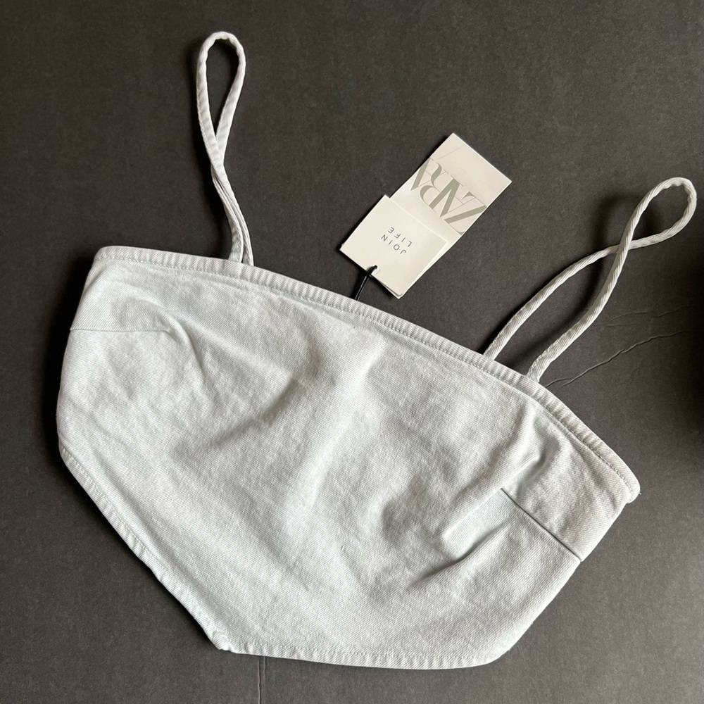 NWT Zara Denim Crop Top Light Blue Size M, S